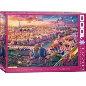 Eurographics Paris Rooftop 1000 Piece Puzzle Eiffel Tower Hot Air Balloons New